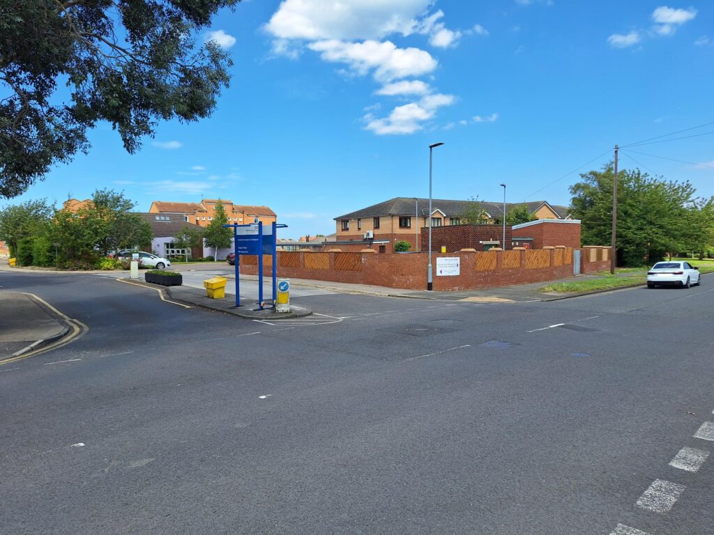 The new exit (and entrance to Alice House Hospice and staff parking) at the University Hospital of Hartlepool