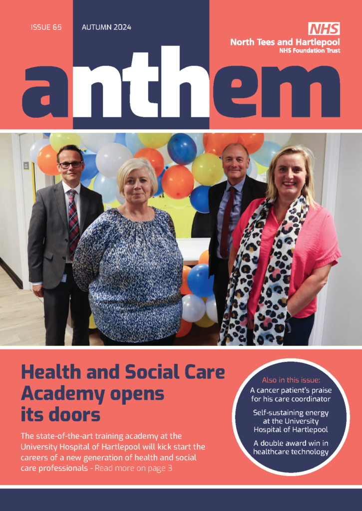 Anthem autumn 2024 magazine - cover shows staff members celebrating the launch of a new Health and Social Care Academy.