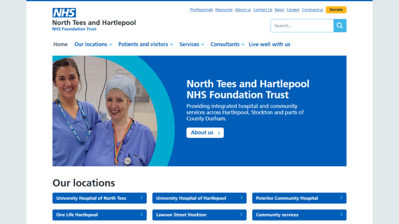 North Tees and Hartlepool NHS Foundation Trust website homepage